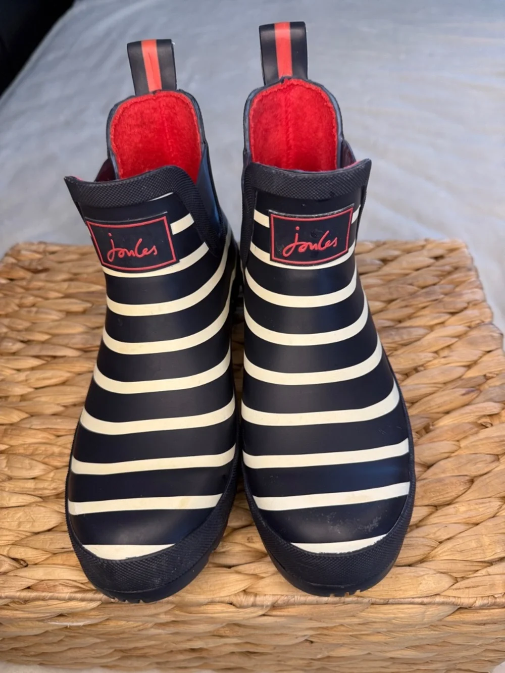 Joules Wellibob Navy White Striped Ankle Rain Boots Women's Size 7 Waterproof